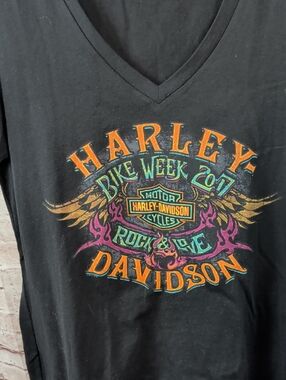 Harley-Davidson Women's Black V-Neck Graphic Tee - Bike Week 2017 XL